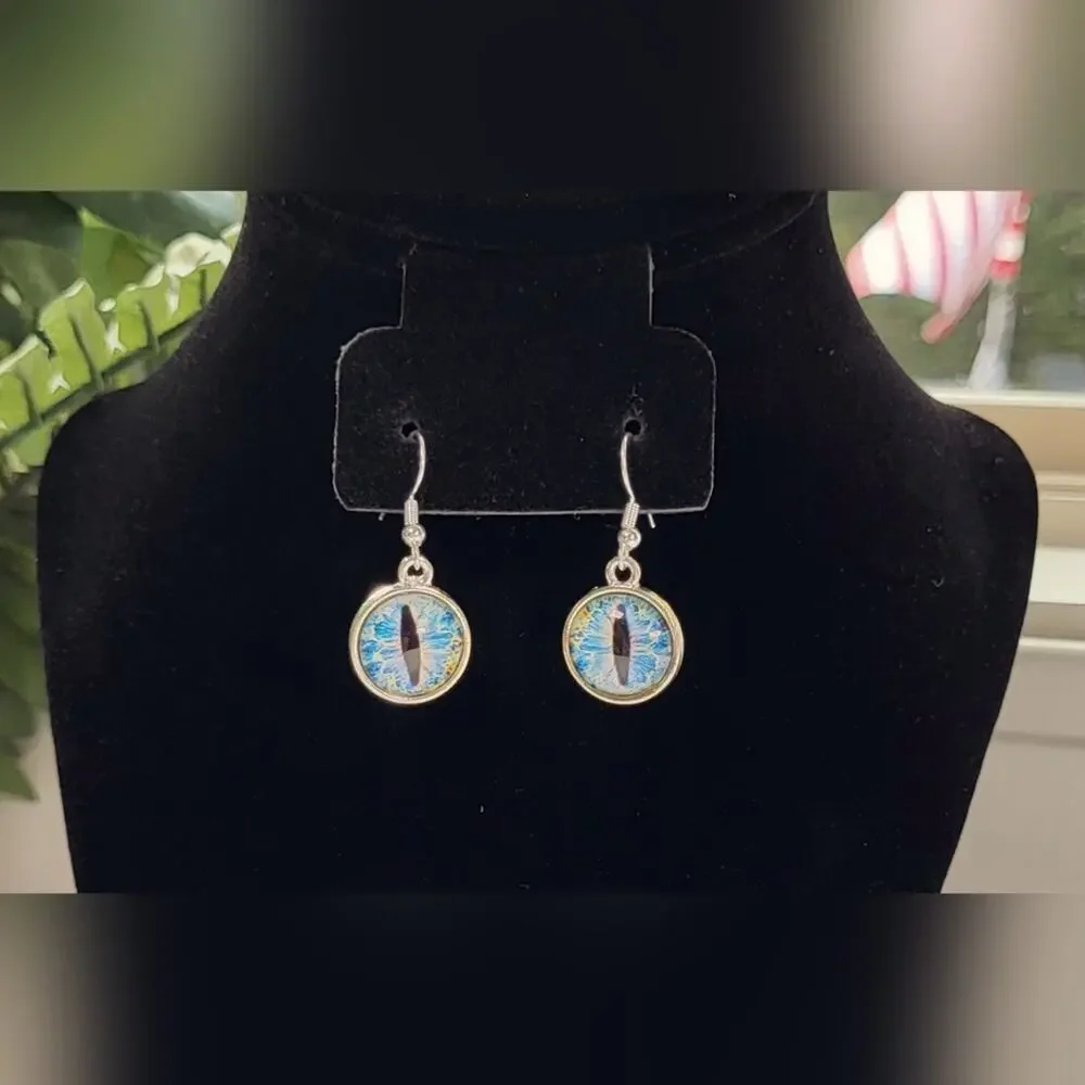 Mystic Blue Cat Eye Dangle Earrings – Handmade Fantasy Jewelry